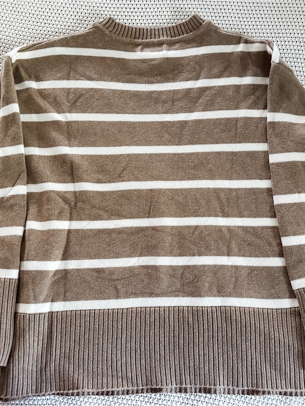 100% Cotton J. Crew Tan and White Striped Crewneck Sweater - Picture 4 of 4